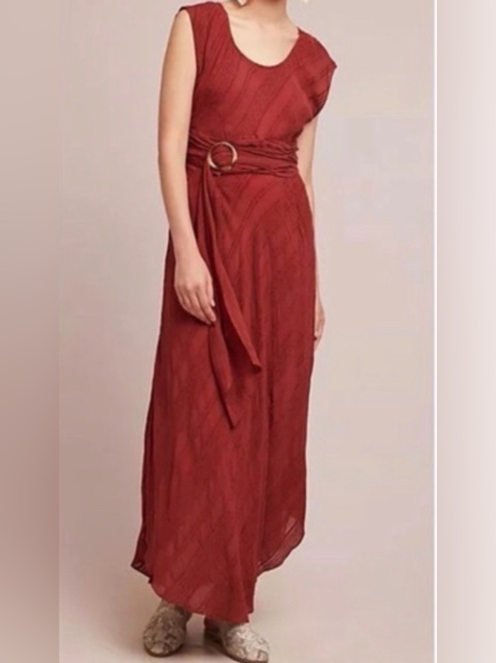 Anthropologie Sleeveless Russet Maxi Dress with Wrap Belt